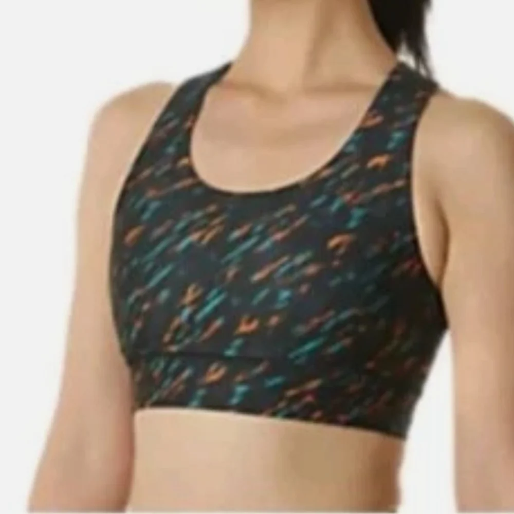 Asics NEW Women's Sz M Black Multi Color PR Lyte Yoga‎ Activewear Sports Bra